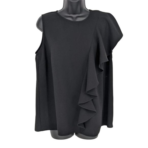 Rachel Roy Asymmetrical Ruffle Top 0X Black Sleeveless Keyhole Side Drape Dressy - Picture 1 of 11